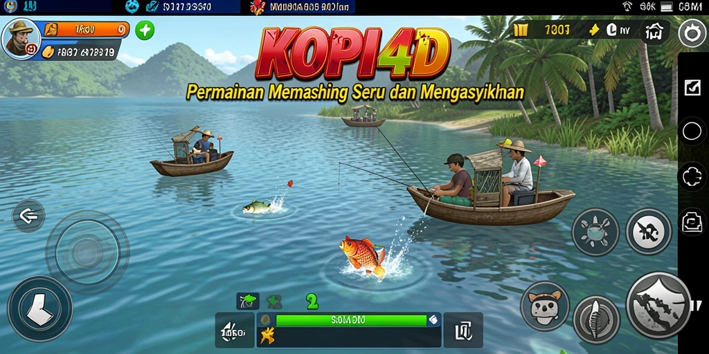 Tampilan gameplay KOPI4D yang menampilkan aksi memancing yang mendebarkan.