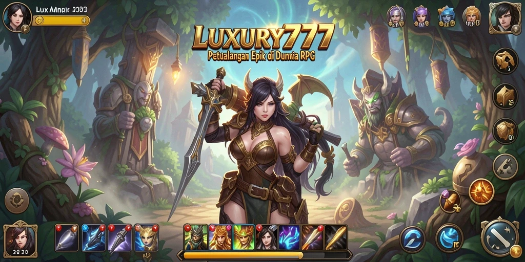 Tampilan screenshot utama LUXURY777 menampilkan pertarungan epik dalam dunia RPG.