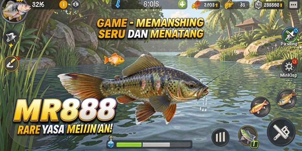 Screenshot gameplay <strong>MR888</strong> menunjukkan aksi memancing yang seru dan menantang.