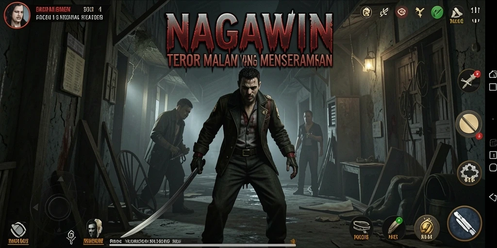 Screenshot gameplay NAGAWIN dengan suasana horor yang menegangkan.