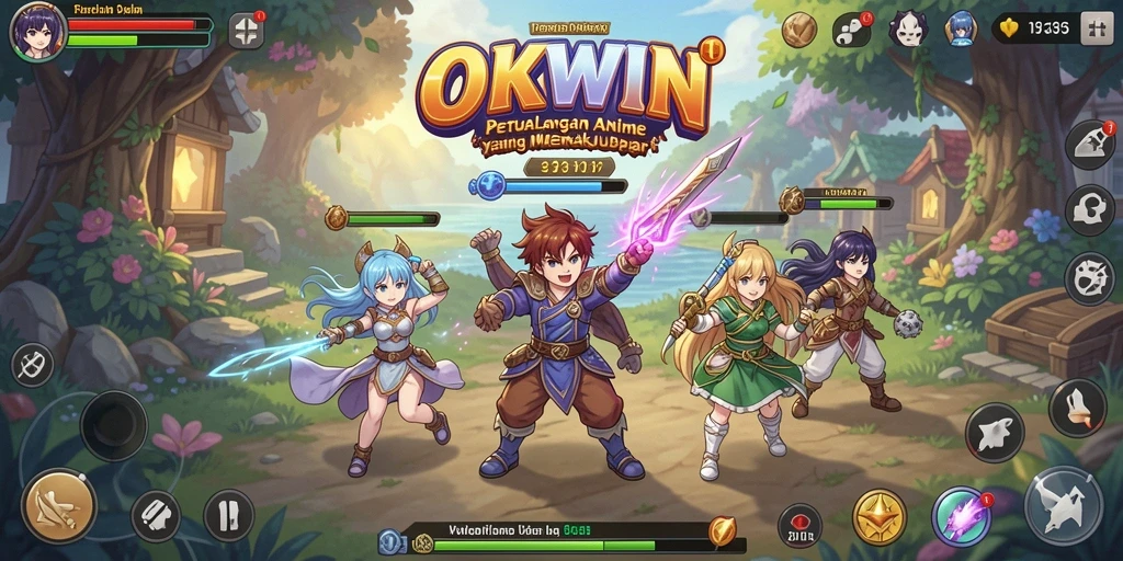 Tangkapan layar OKWIN menampilkan karakter Anime yang memikat dalam aksi.