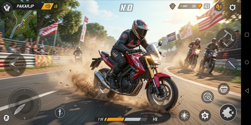 Gameplay mendebarkan saat balapan motor di PAKARJP.