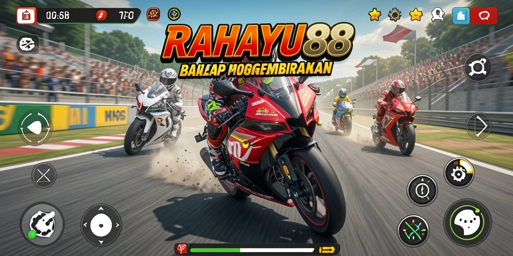 Gameplay seru RAHAYU88 dengan balapan motor penuh aksi.