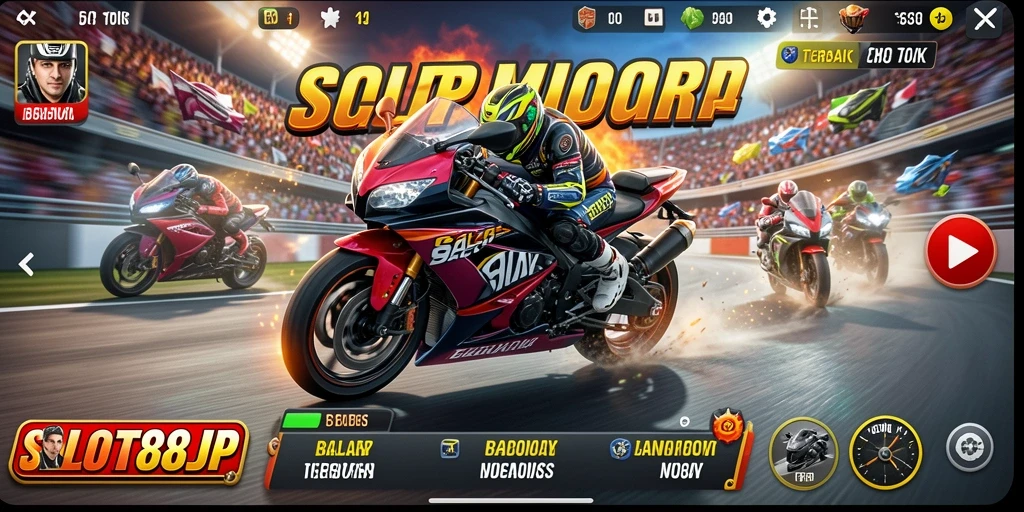 Tampilan menarik dari gameplay balap motor di SLOT88JP.