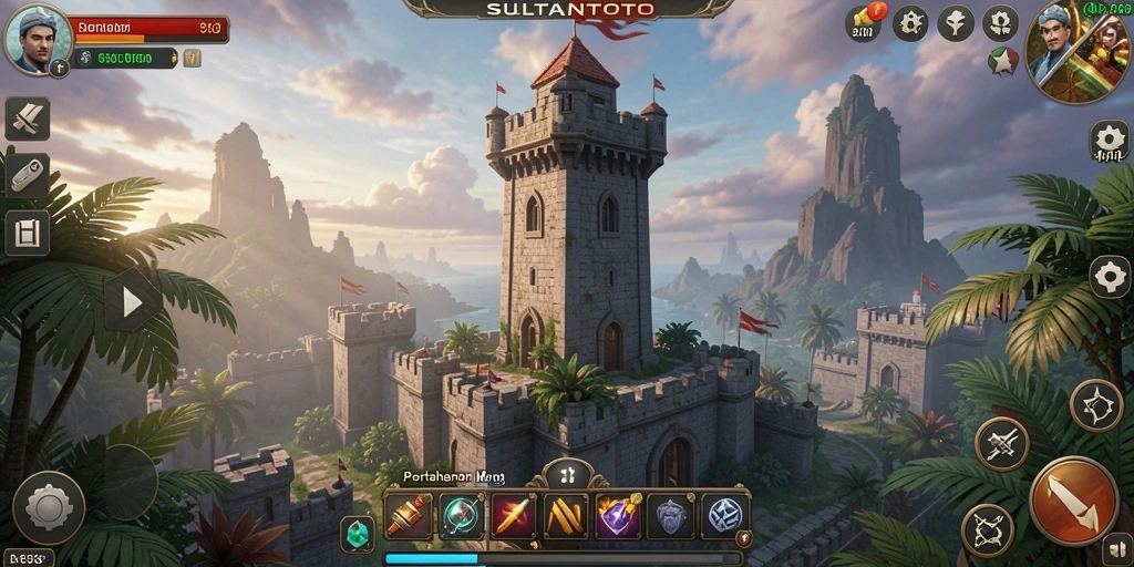 Gambar gameplay SULTANTOTO menampilkan pertarungan menegangkan di menara.