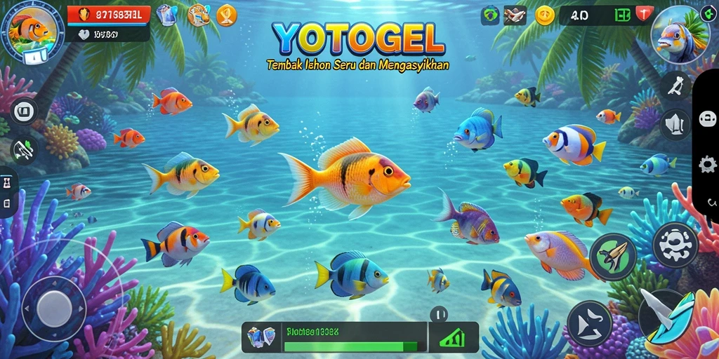 Screenshot gameplay YOTOGEL menampilkan aksi menembak ikan yang seru.